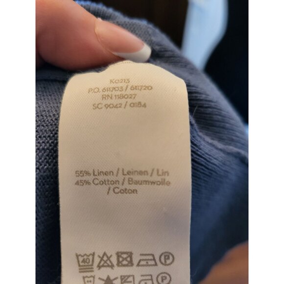 Boden Blue/Burgundy Linen Blend Tie Sweater 3/4 Sleeves L Twee Cottage Retro - Picture 8 of 9